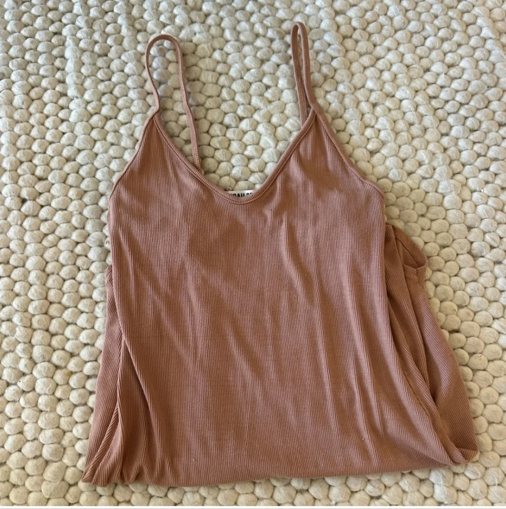 Joah Brown Ribbed Spaghetti Strap Mini Dress - M/L - Sand/Nude Pink Rose - Picture 2 of 5